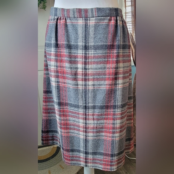 Vintage Pendleton A-Line 100% Wool Midi Skirt Womens 34 Gray & Red Plaid Preppy - Picture 4 of 11